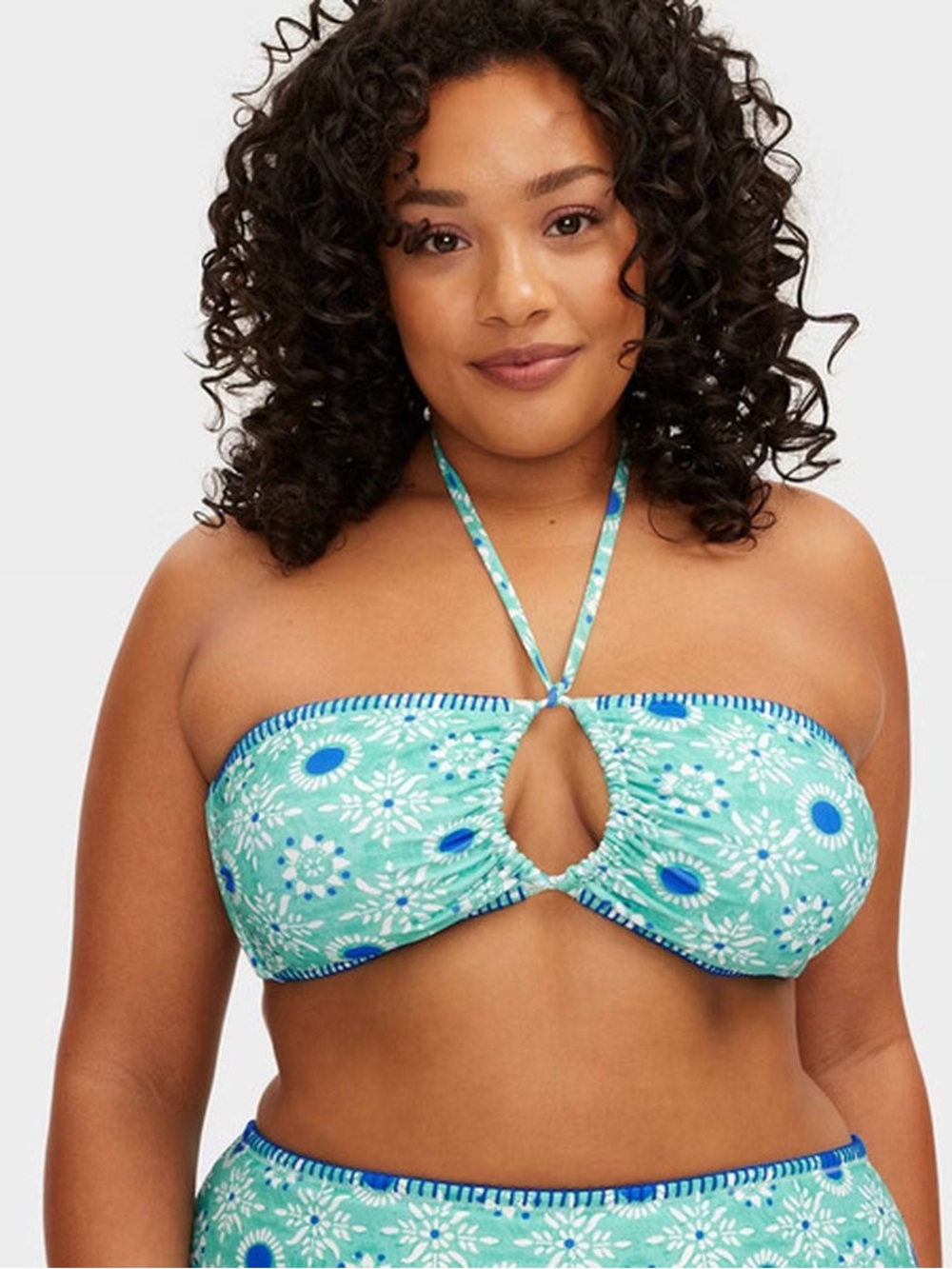 NWT Roller Rabbit x Target reversible Mint and Blue Floral Bandeau Bikini Top L